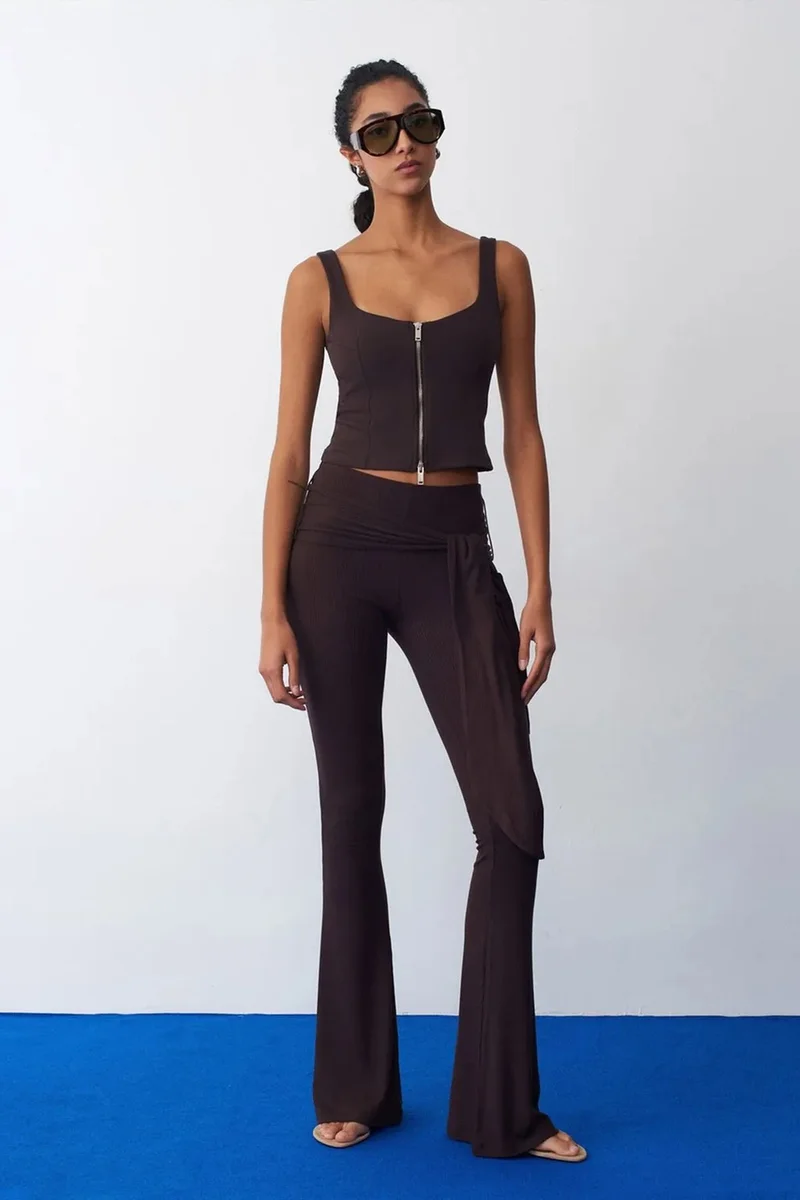DILVIN High-Waist Flare Jersey Pants With Tie Detail