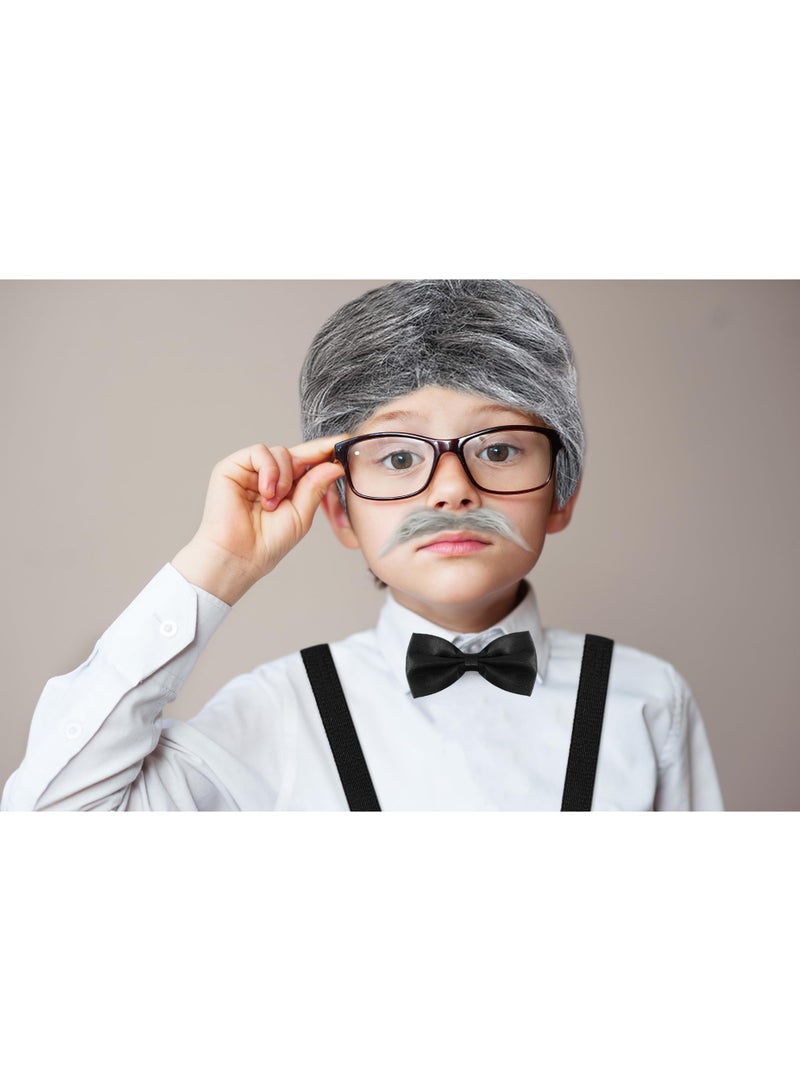 غنافوتو 100 Days of School Old Man Costume for Boys – Kids Grandpa Costume with Wig, Mustache, Cane, Glasses – Fun 100th Day of School Dress-Up Accessories for Kids - Image 2