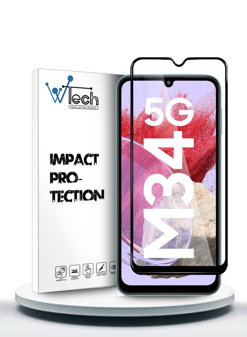 Wtech Samsung Galaxy M34 5G 2023 Premium E2E Full Glue Full Cover Tempered Glass Screen Protector (MSGECN) - Clear/Black - Image 1