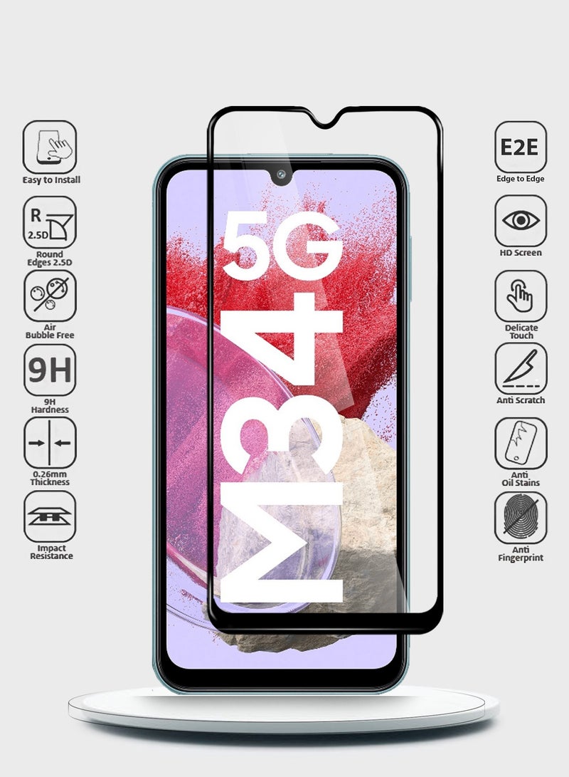 Wtech Samsung Galaxy M34 5G 2023 Premium E2E Full Glue Full Cover Tempered Glass Screen Protector (MSGECN) - Clear/Black - Image 2