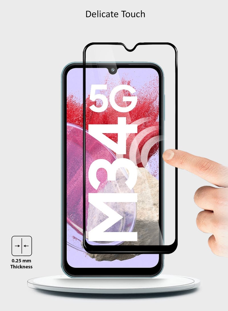 Wtech Samsung Galaxy M34 5G 2023 Premium E2E Full Glue Full Cover Tempered Glass Screen Protector (MSGECN) - Clear/Black - Image 5