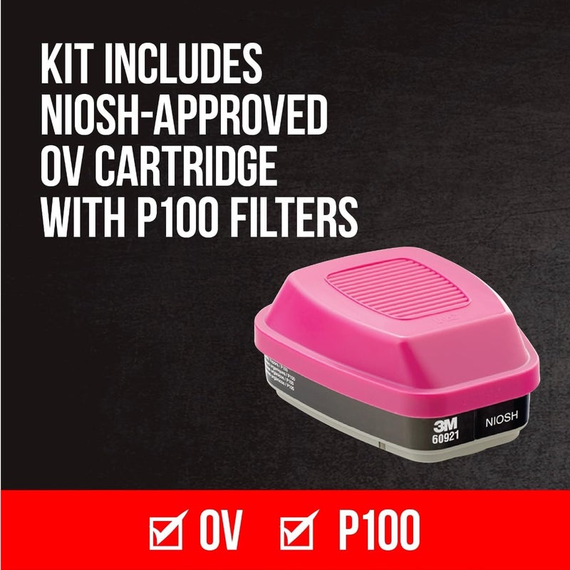 3M P100/OV Odor/Particulate Multi-Purpose Reusable Respirator 65021, Medium Size, NIOSH-APPROVED Organic Vapor Cartridge & P100 Rated Filters, Flexible, Thermoplastic Faceseal For Comfort (65021H1-DC) - Image 3