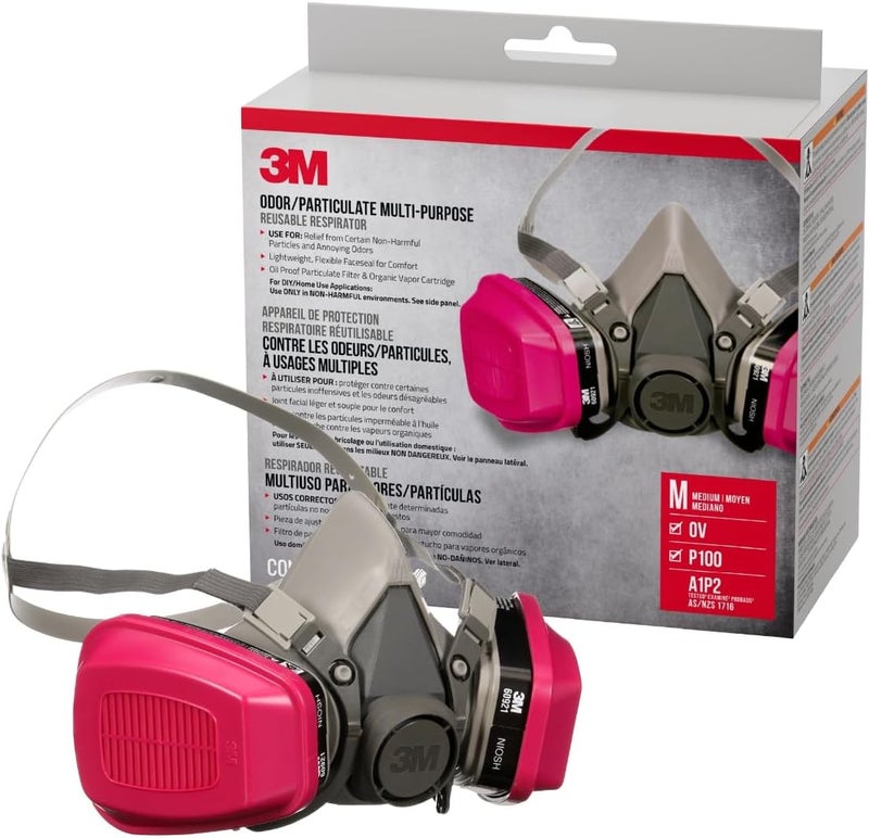 3M P100/OV Odor/Particulate Multi-Purpose Reusable Respirator 65021, Medium Size, NIOSH-APPROVED Organic Vapor Cartridge & P100 Rated Filters, Flexible, Thermoplastic Faceseal For Comfort (65021H1-DC) - Image 1