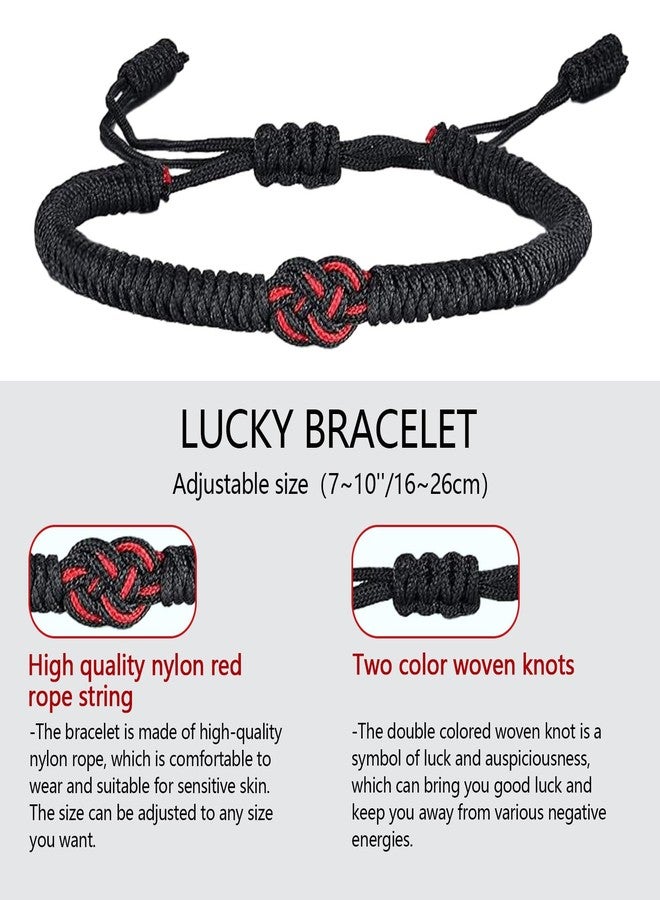 VDKIDKT 2 Pcs Tibetan Handmade Lucky Bracelet, Tibetan Lucky Amulet Knot Bracelet, Matching Bracelets Red and Black Bracelet for Protection (Black 2PC) - Image 2