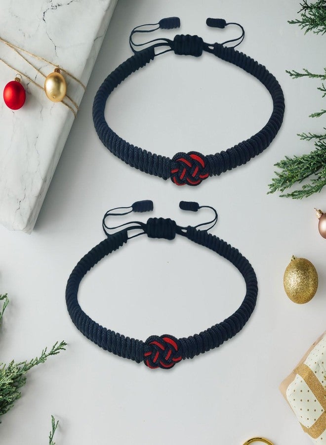 VDKIDKT 2 Pcs Tibetan Handmade Lucky Bracelet, Tibetan Lucky Amulet Knot Bracelet, Matching Bracelets Red and Black Bracelet for Protection (Black 2PC) - Image 3