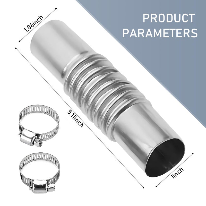 MOXRUQ Diesel Heater Exhaust Pipe, 24mm Exhaust Pipe Connector with 2 Clamps, Stainless Steel Parking Air Heater Exhaust Pipe Tube Connector (Silver) - Image 2