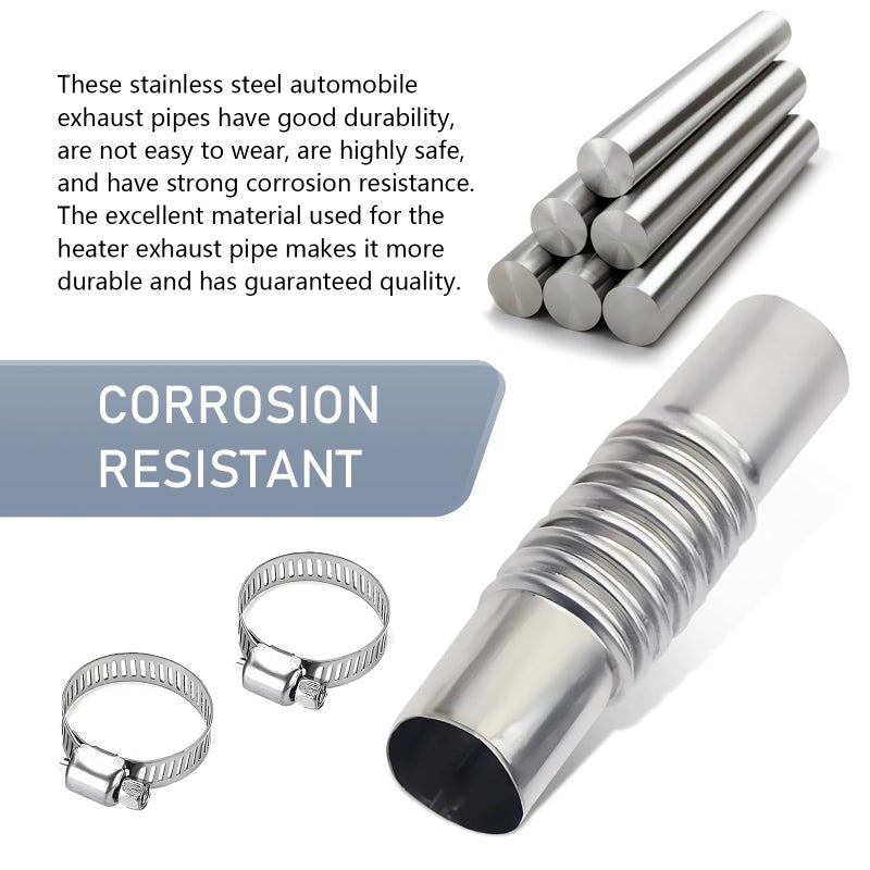 MOXRUQ Diesel Heater Exhaust Pipe, 24mm Exhaust Pipe Connector with 2 Clamps, Stainless Steel Parking Air Heater Exhaust Pipe Tube Connector (Silver) - Image 4