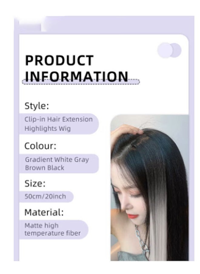 Generic Long Straight Gradient Synthetic Hairpiece Single Clip-in Hair Extension Highlights Wig for Women Daily Use 2 Pcs Set 50cm (20 inch) - Gradient White Gray Brown Black  - Image 3