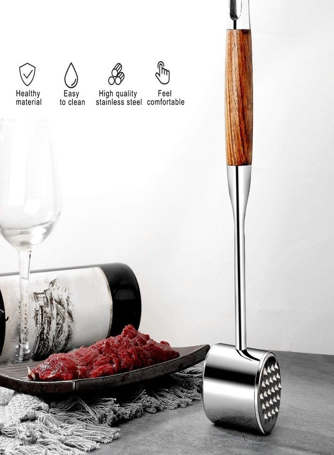 Topyond Meat Tenderizer Tool, Stainless Steel Meat Mallet, Dual Sided Hammer with Wooden Handle, Heavy Duty Meat Pounder for Beef, Chicken, Pork, Kitchen Cooking Tool - Image 2