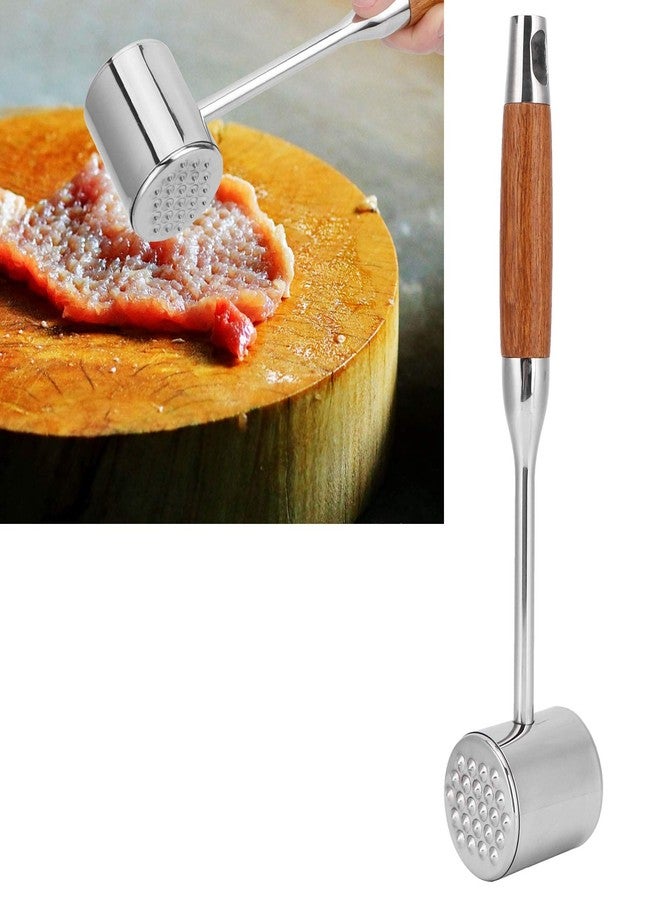Topyond Meat Tenderizer Tool, Stainless Steel Meat Mallet, Dual Sided Hammer with Wooden Handle, Heavy Duty Meat Pounder for Beef, Chicken, Pork, Kitchen Cooking Tool - Image 1