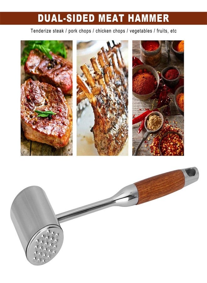 Topyond Meat Tenderizer Tool, Stainless Steel Meat Mallet, Dual Sided Hammer with Wooden Handle, Heavy Duty Meat Pounder for Beef, Chicken, Pork, Kitchen Cooking Tool - Image 4