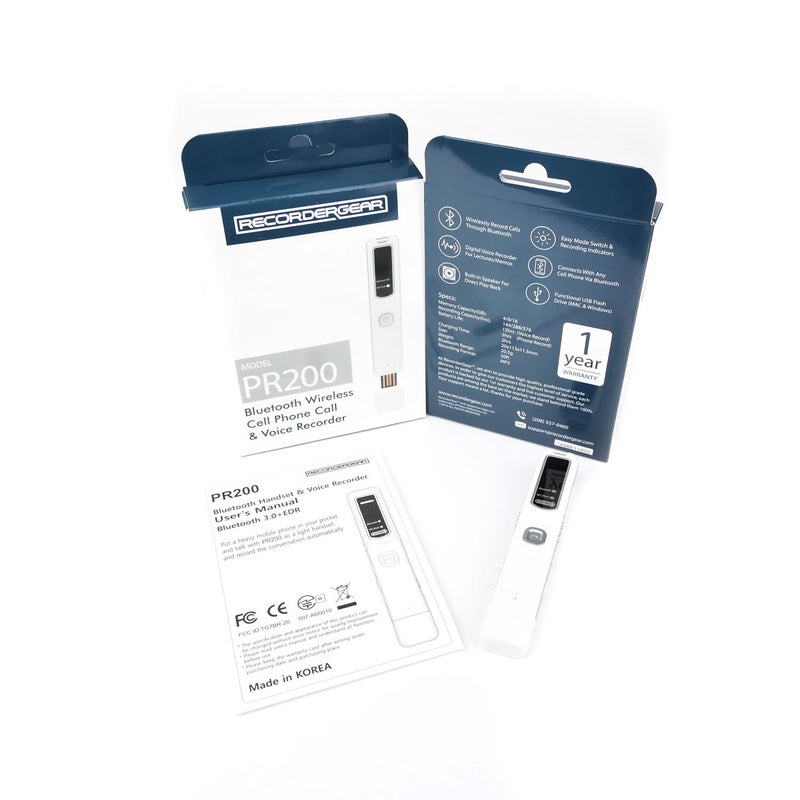 RecorderGear PR200 Bluetooth Cell Phone Call Recording Device, iPhone and Android Mobile Recorder - Image 2