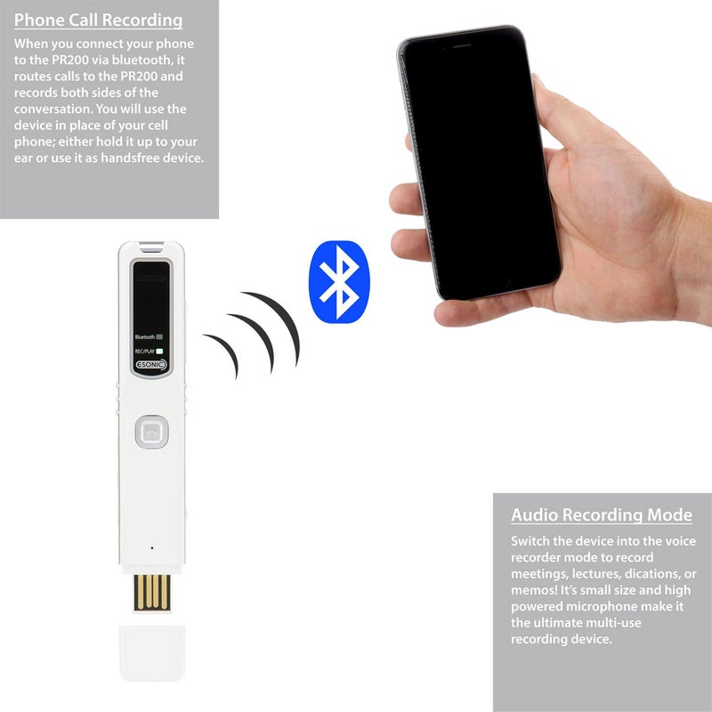 RecorderGear PR200 Bluetooth Cell Phone Call Recording Device, iPhone and Android Mobile Recorder - Image 4