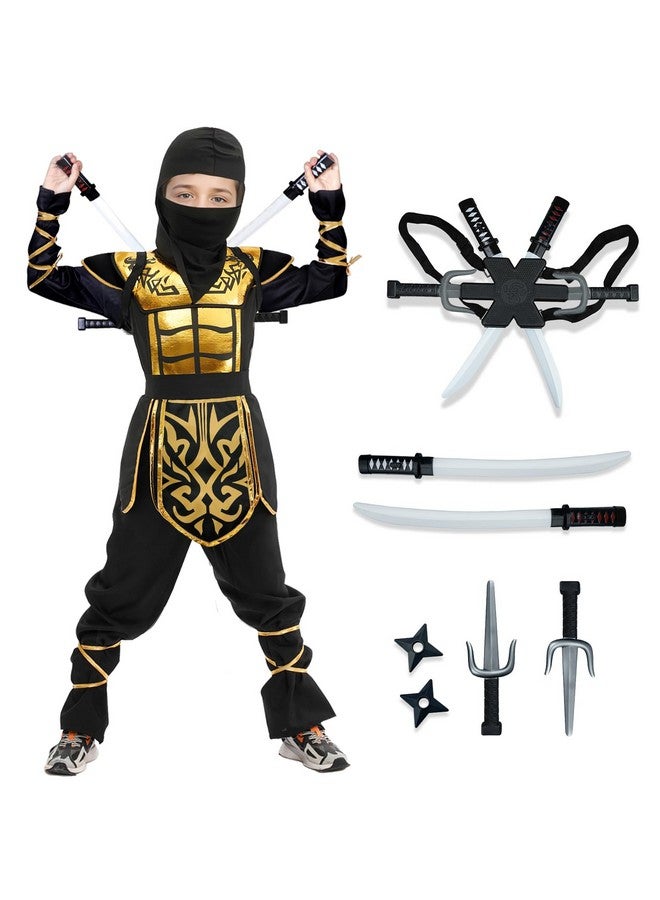 DIGI Kids Halloween Ninja Costume For Boys,Golden Ninja Costume Set With Ninja Toys,Halloween Costumes For Kids 4-12T - Image 1