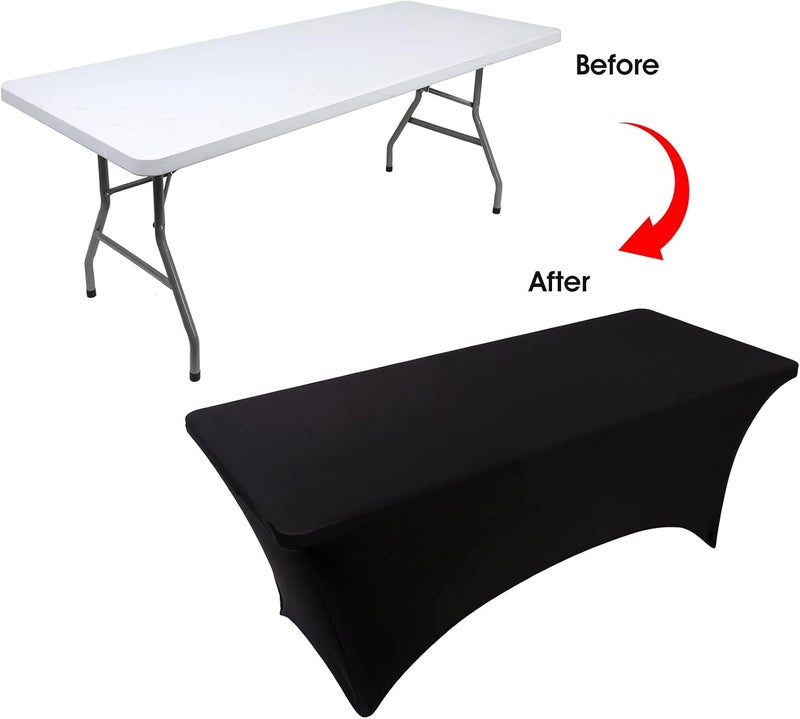 BDDC Table Covers for 6 Foot Tables, Black Washable and Wrinkle Resistant Stretch Tablecloths Rectangle 6ft for Events, Wedding, Banquets, Parties - Image 3