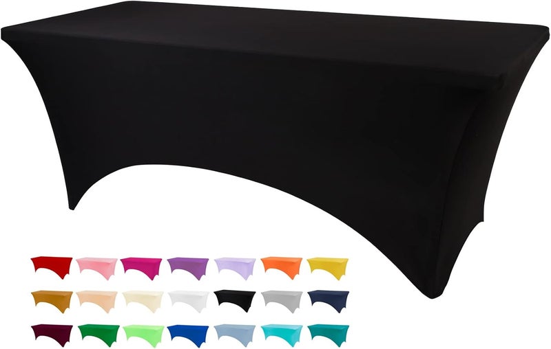 BDDC Table Covers for 6 Foot Tables, Black Washable and Wrinkle Resistant Stretch Tablecloths Rectangle 6ft for Events, Wedding, Banquets, Parties - Image 1