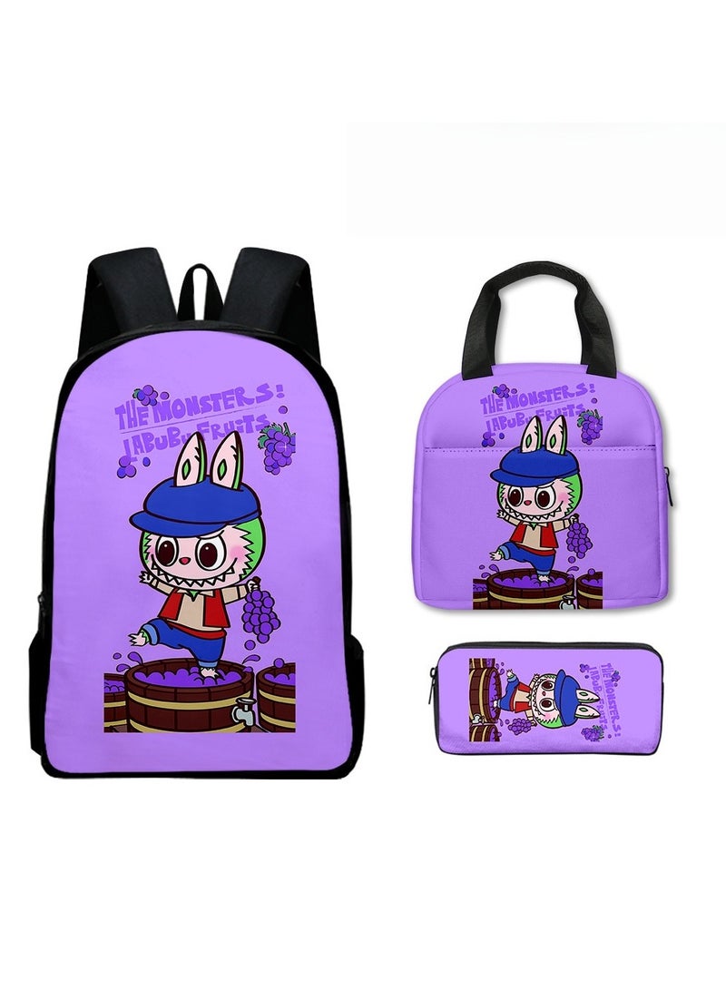 Labubu Primary School Backpack Cartoon Backpack 40*30*13CM+Lunch Bag 21*20*11.5CM+Pen Bag 22*11*5CM Three-piece Set - Image 1
