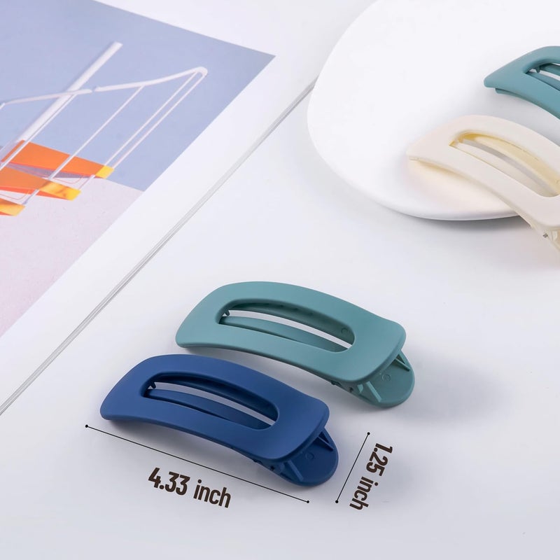 Cptots Good ventilation 8 Pcs Large Lay Flat Claw Clips for Women French Side Slide Barrettes for Thin Fine Hair Rectangle Alligator Hair Accessories,Matte Blue Beige Continuous warehouse supply - Image 2
