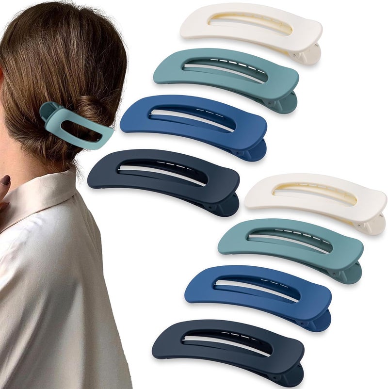 Cptots Good ventilation 8 Pcs Large Lay Flat Claw Clips for Women French Side Slide Barrettes for Thin Fine Hair Rectangle Alligator Hair Accessories,Matte Blue Beige Continuous warehouse supply - Image 1
