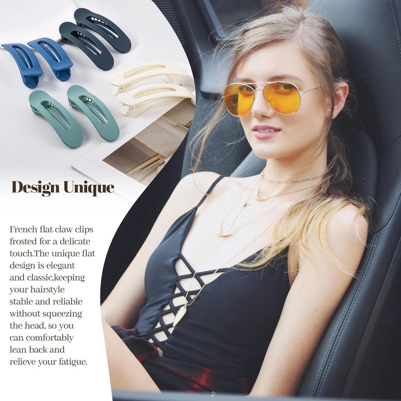 Cptots Good ventilation 8 Pcs Large Lay Flat Claw Clips for Women French Side Slide Barrettes for Thin Fine Hair Rectangle Alligator Hair Accessories,Matte Blue Beige Continuous warehouse supply - Image 5