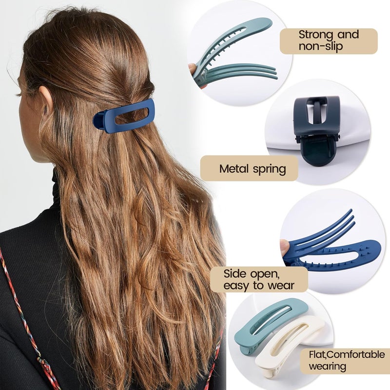 Cptots Good ventilation 8 Pcs Large Lay Flat Claw Clips for Women French Side Slide Barrettes for Thin Fine Hair Rectangle Alligator Hair Accessories,Matte Blue Beige Continuous warehouse supply - Image 4