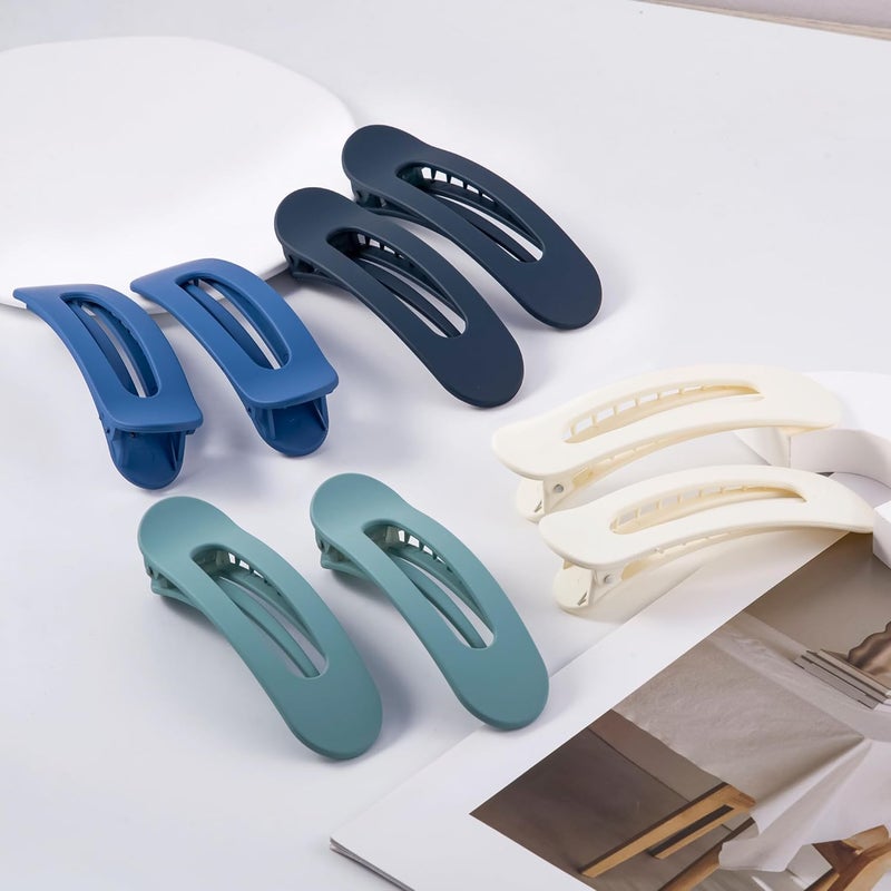 Cptots Good ventilation 8 Pcs Large Lay Flat Claw Clips for Women French Side Slide Barrettes for Thin Fine Hair Rectangle Alligator Hair Accessories,Matte Blue Beige Continuous warehouse supply - Image 3