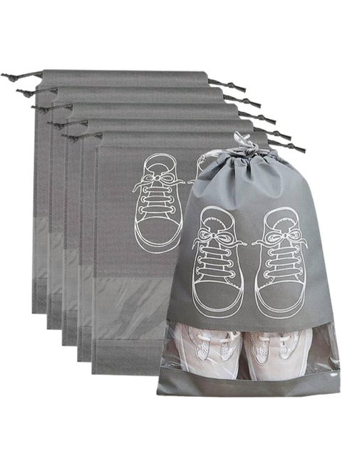 6PCS Travel Shoe Bags with Rope for Men and Women 32x44cm Large Shoes Pouch Storage Packing Organizers, Grey