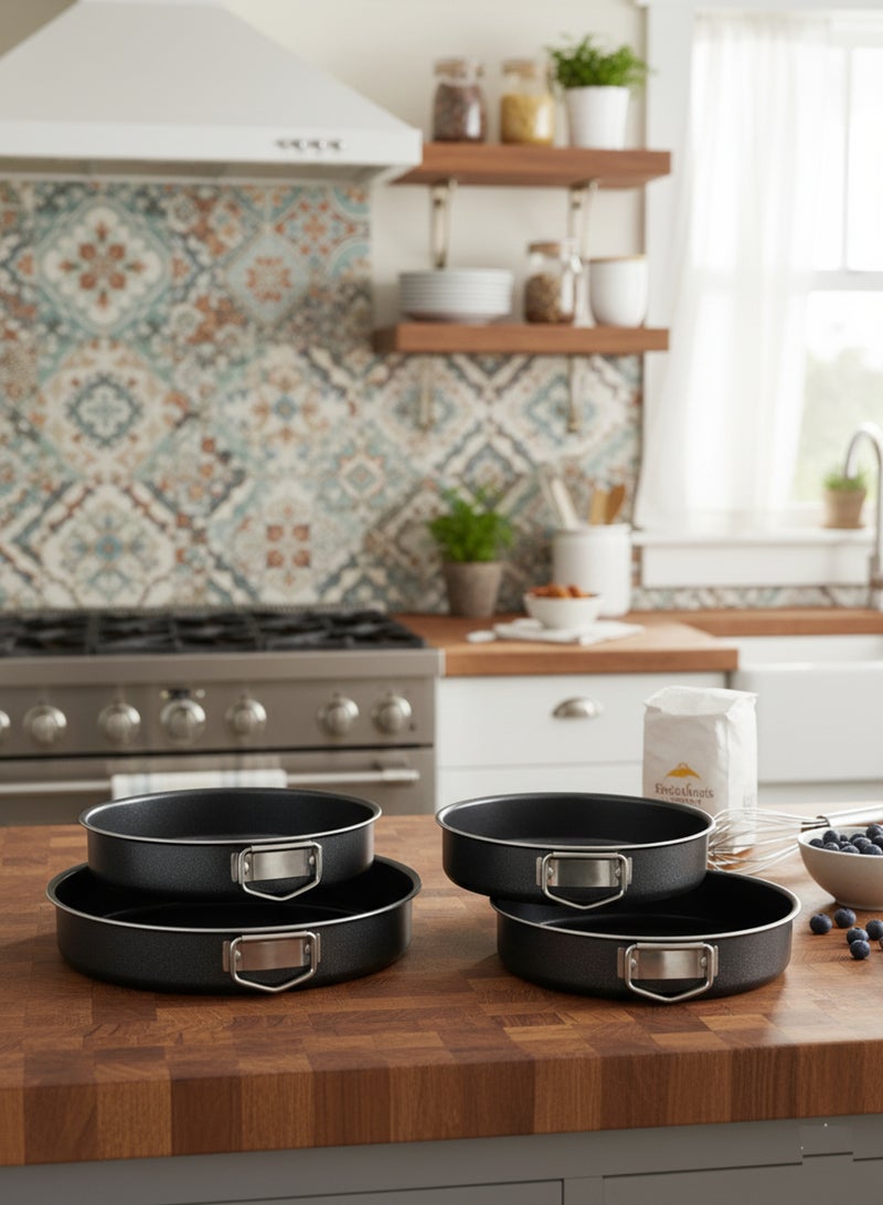 باصرة طقم قوالب كيك دائرية 4 قطع بمقاسات 24 إلى 30 سم – صواني خبز غير لاصقة بقاعدة قابلة للفك لتسهيل إخراج الكيك وتنظيفها بسهولة - Image 4