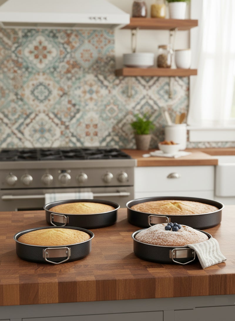 باصرة طقم قوالب كيك دائرية 4 قطع بمقاسات 24 إلى 30 سم – صواني خبز غير لاصقة بقاعدة قابلة للفك لتسهيل إخراج الكيك وتنظيفها بسهولة - Image 3