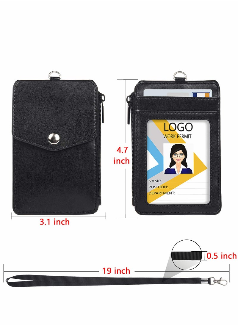 Generic Zippered PU Leather Badge Holder with Clear Window & 3 Slots - Secure ID Wallet with Nylon Lanyard for Office, School, Credit Cards & Driver's License  - Image 4