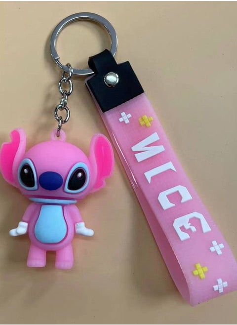 Distinctive cartoon keychain distinctive accessory keychain of Disney Characters Stitch and Lilo with ribbon that fits with car keys wallet and bag beautiful creative gift