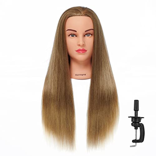 Hairingrid 2628 Mannequin Head Hair Styling Training Head Manikin Cosmetology Doll Head Synthetic Fiber Hair and Free Clamp Holder Golden Brown