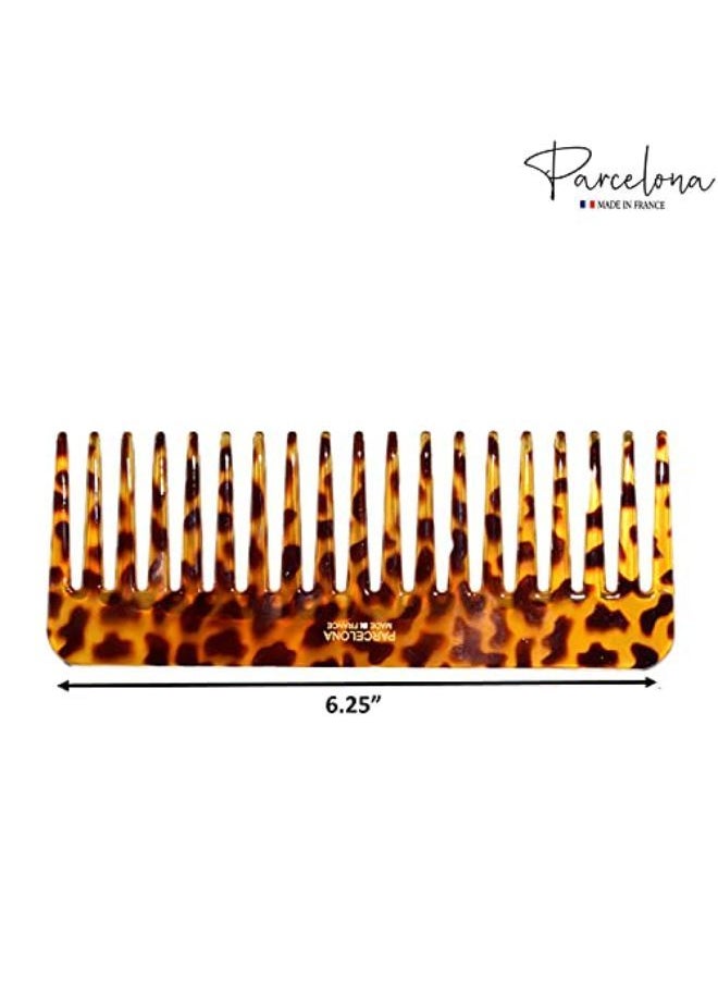 Parcelona French Fluffy Leopard Pattern Large 6 1/4" Celluloid Made In France Salon Wide Tooth Vo Hair Detangling Combs For Women And Girls  - Image 2