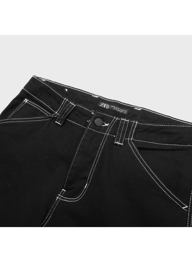 Zara men's Solid Color Straight Leg Casual Pants With Drawstring Cuffs - Image 4