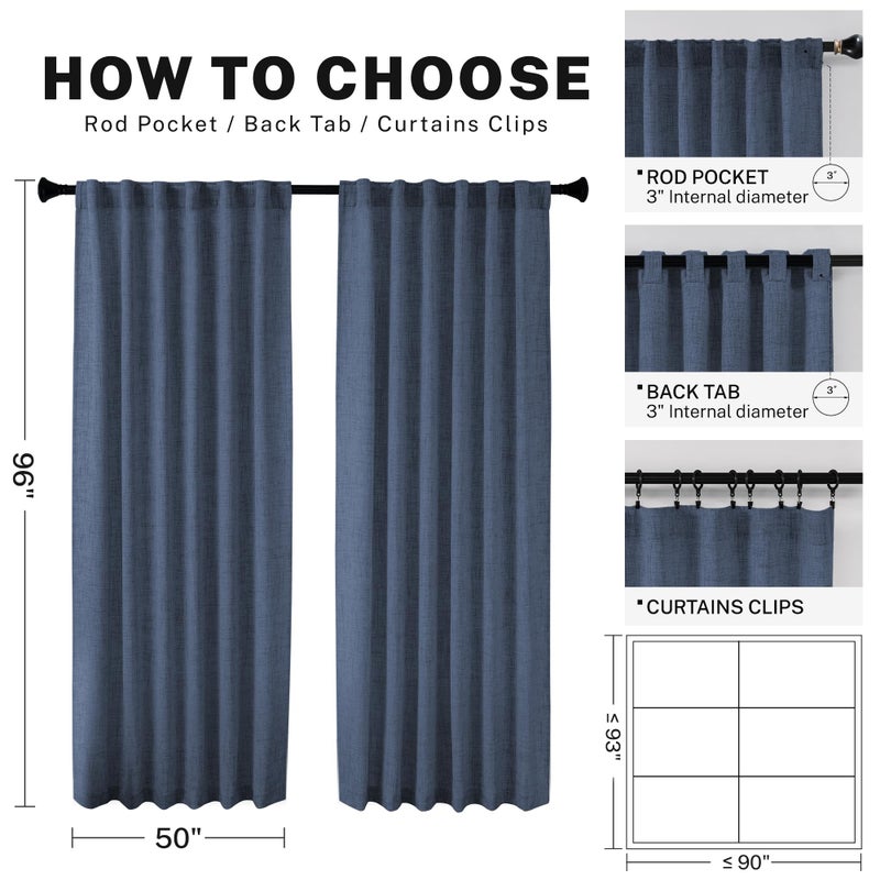 MEETBILY Navy Blue Linen Curtains 96 Inches Long 2 Panel Set Midnight Blue Light Filtering Privacy Semi Sheer Curtain Panels Modern Farmhouse Window Drapes for Living Room Bedroom Indigo  8FT - Image 4