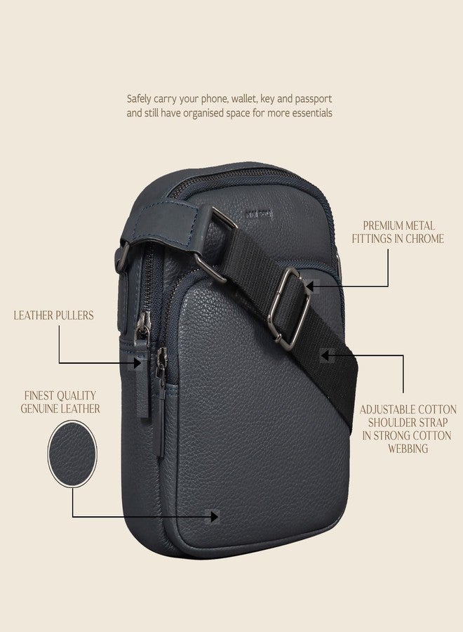 MAI SOLI Men Genuine Leather Hiker Crossbody Bag - Navy - Image 2