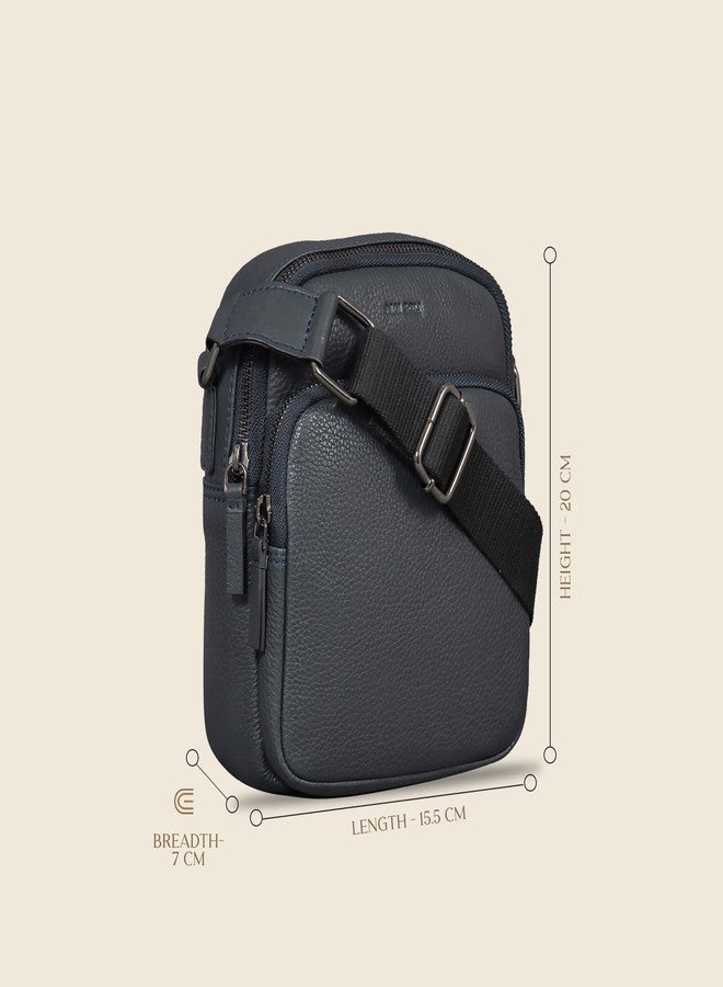 MAI SOLI Men Genuine Leather Hiker Crossbody Bag - Navy - Image 5