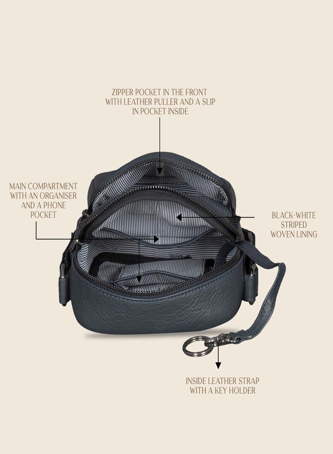 MAI SOLI Men Genuine Leather Hiker Crossbody Bag - Navy - Image 3