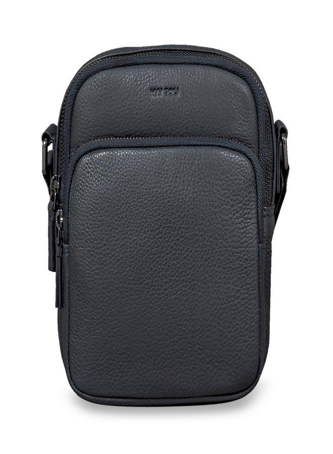 MAI SOLI Men Genuine Leather Hiker Crossbody Bag - Navy - Image 1