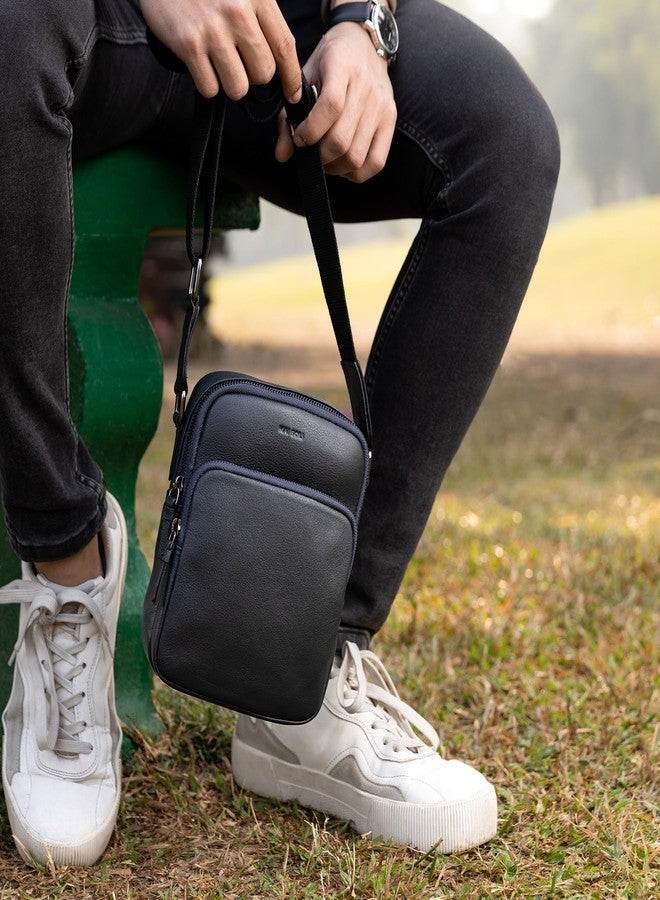 MAI SOLI Men Genuine Leather Hiker Crossbody Bag - Navy - Image 4
