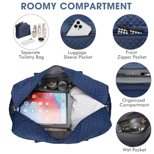 LUOCIP Travel Duffle Bag Weekender for Women - 38L Carry-On Overnight Bag Personal Item Bag with Shoe Compartment & Wet Pocket Weekend Tote Bags with Toiletry Bag Hospital Bags for Labor and Delivery Navy - Image 4