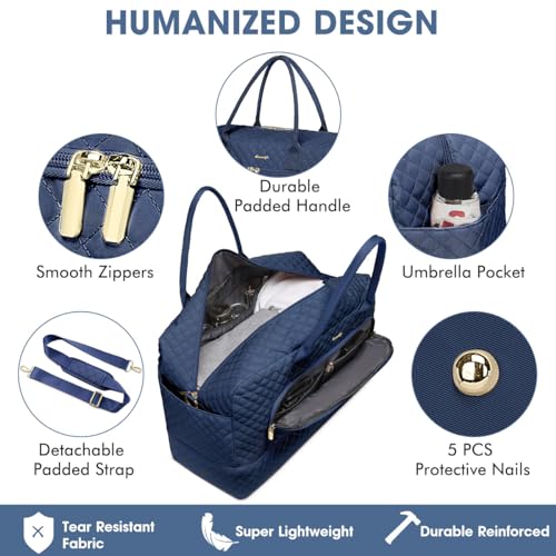 LUOCIP Travel Duffle Bag Weekender for Women - 38L Carry-On Overnight Bag Personal Item Bag with Shoe Compartment & Wet Pocket Weekend Tote Bags with Toiletry Bag Hospital Bags for Labor and Delivery Navy - Image 3