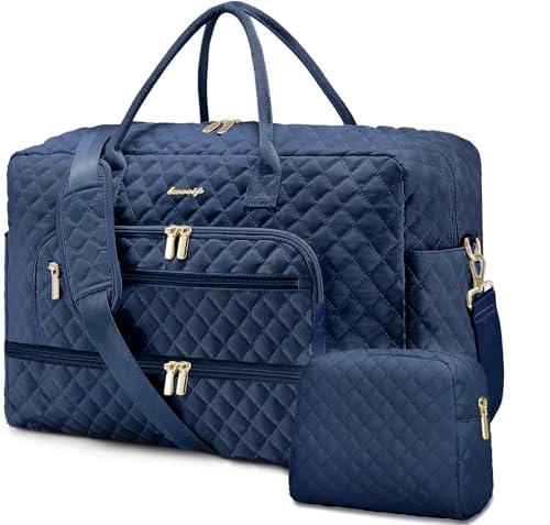 LUOCIP Travel Duffle Bag Weekender for Women - 38L Carry-On Overnight Bag Personal Item Bag with Shoe Compartment & Wet Pocket Weekend Tote Bags with Toiletry Bag Hospital Bags for Labor and Delivery Navy - Image 1