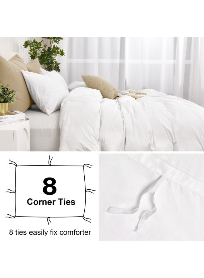 PHF 100% 3 قطع غطاء لحاف قطن مغسول بحجم كاليفورنيا كينغ (264 سم × 249 سم) مع 2 غطاء وسادة (50 سم × 90 سم)، مثل الكتان، قابل للتنفس، متين، ناعم، أبيض - Image 5