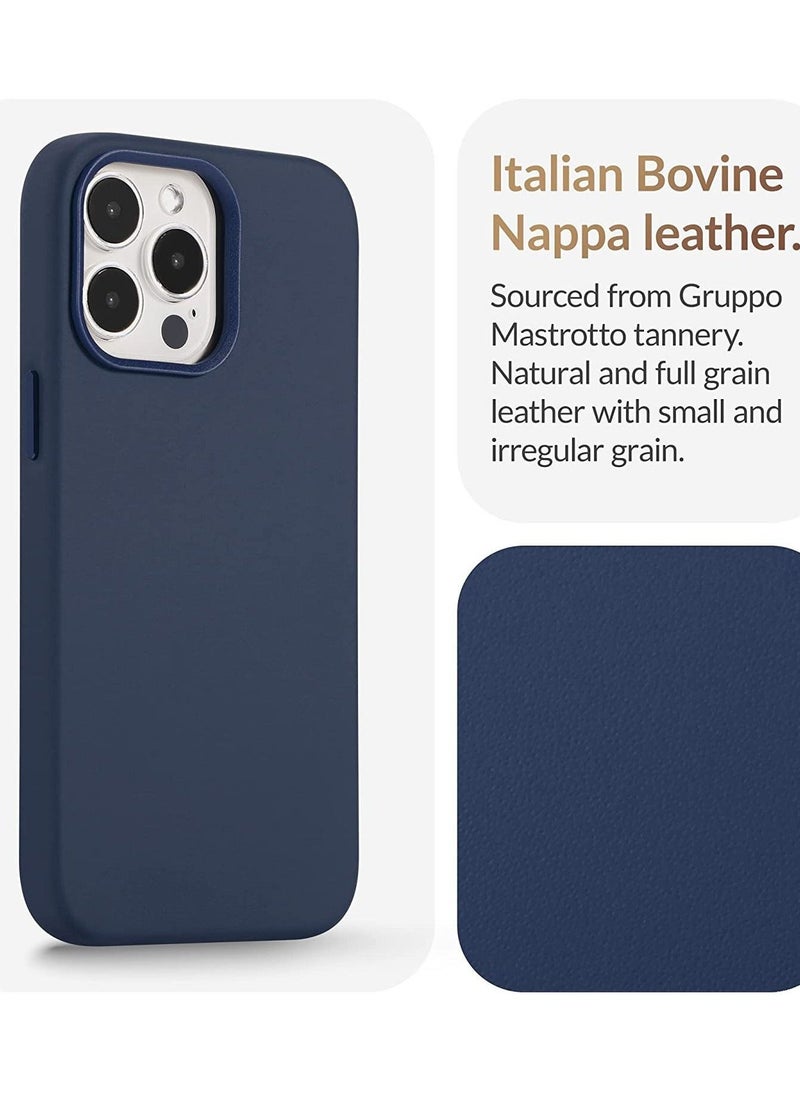 (for iPhone 14 Pro Max) - European Nappa Leather Case - Smoothen and Soften Over Time - Compatible with Magsafe - Midnight Blue
