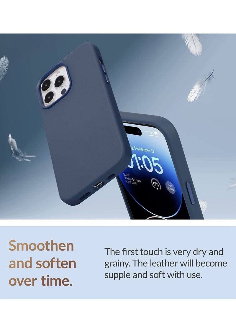 (for iPhone 14 Pro Max) - European Nappa Leather Case - Smoothen and Soften Over Time - Compatible with Magsafe - Midnight Blue