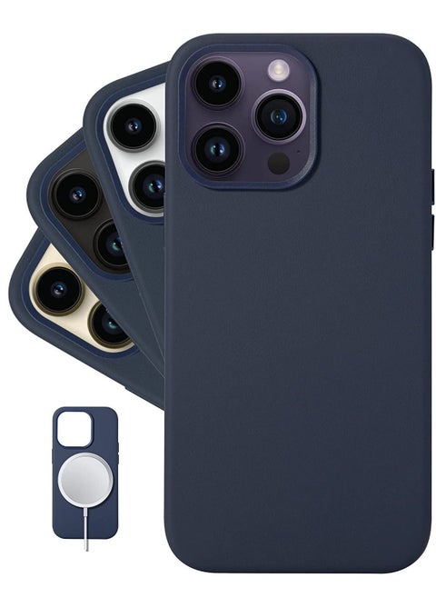 (for iPhone 14 Pro Max) - European Nappa Leather Case - Smoothen and Soften Over Time - Compatible with Magsafe - Midnight Blue