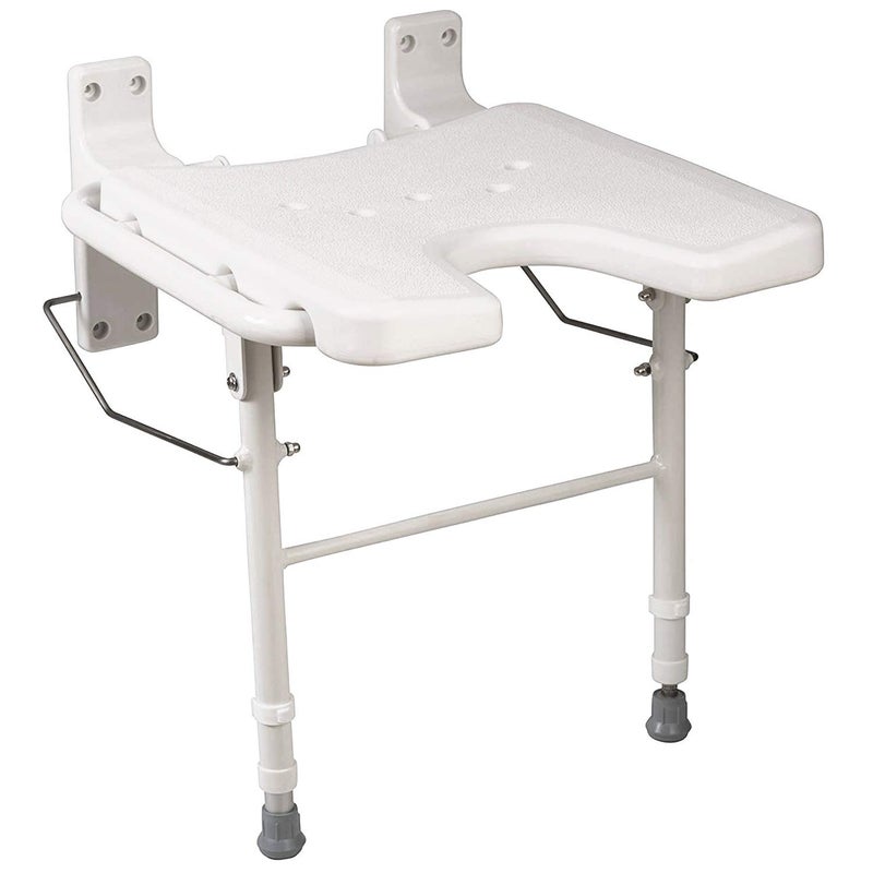 HealthSmart Wall Mount Fold Away Bath Chair Shower Seat Bench with Adjustable Legs FSA and HSA Eligible Seat 16 x 16 Inches White