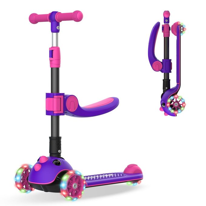 GOTRAX KS3 Pro Kick Scooter for Kids, One Key Removable Seat & 3 Extra Wide PU Light-Up Wheels and Anti-Slip Deck, Adjustable Height Handlebar and Lean-to-Steer, Foldable Scooter for Children Aged 2-8 - Image 1