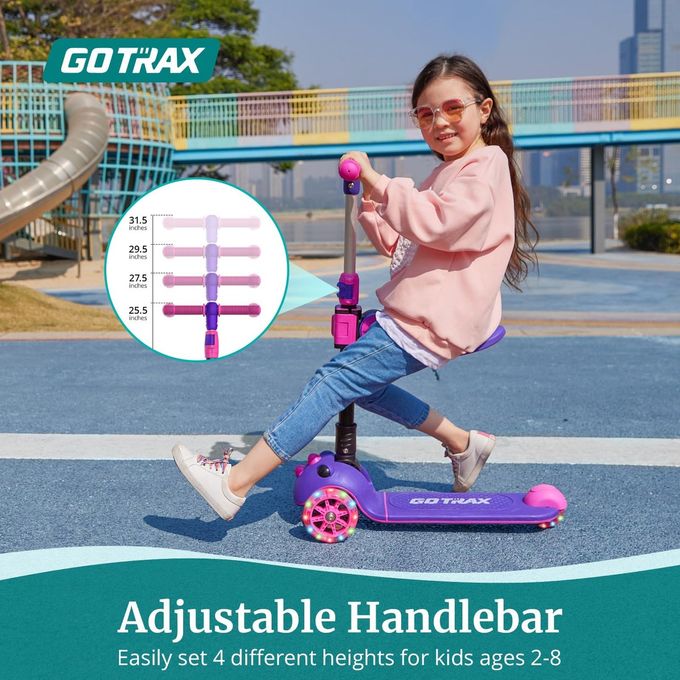 GOTRAX KS3 Pro Kick Scooter for Kids, One Key Removable Seat & 3 Extra Wide PU Light-Up Wheels and Anti-Slip Deck, Adjustable Height Handlebar and Lean-to-Steer, Foldable Scooter for Children Aged 2-8 - Image 2